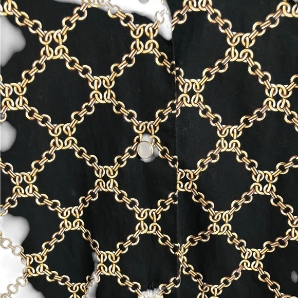 Foxcroft Black Gold Chain Blouse Wrinkle Free Shaped Fit Faux Pearl Buttons 16W - Picture 5 of 11